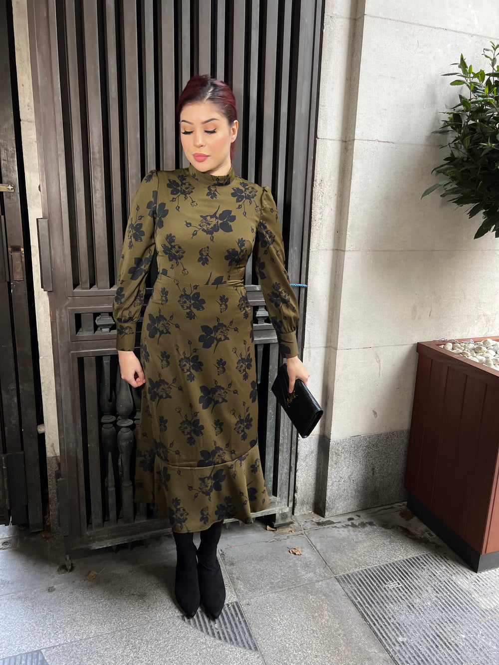 Khaki Floral Long Dress