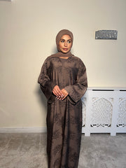 Printed brown 3 piece Emirati Abaya- Rawiyah