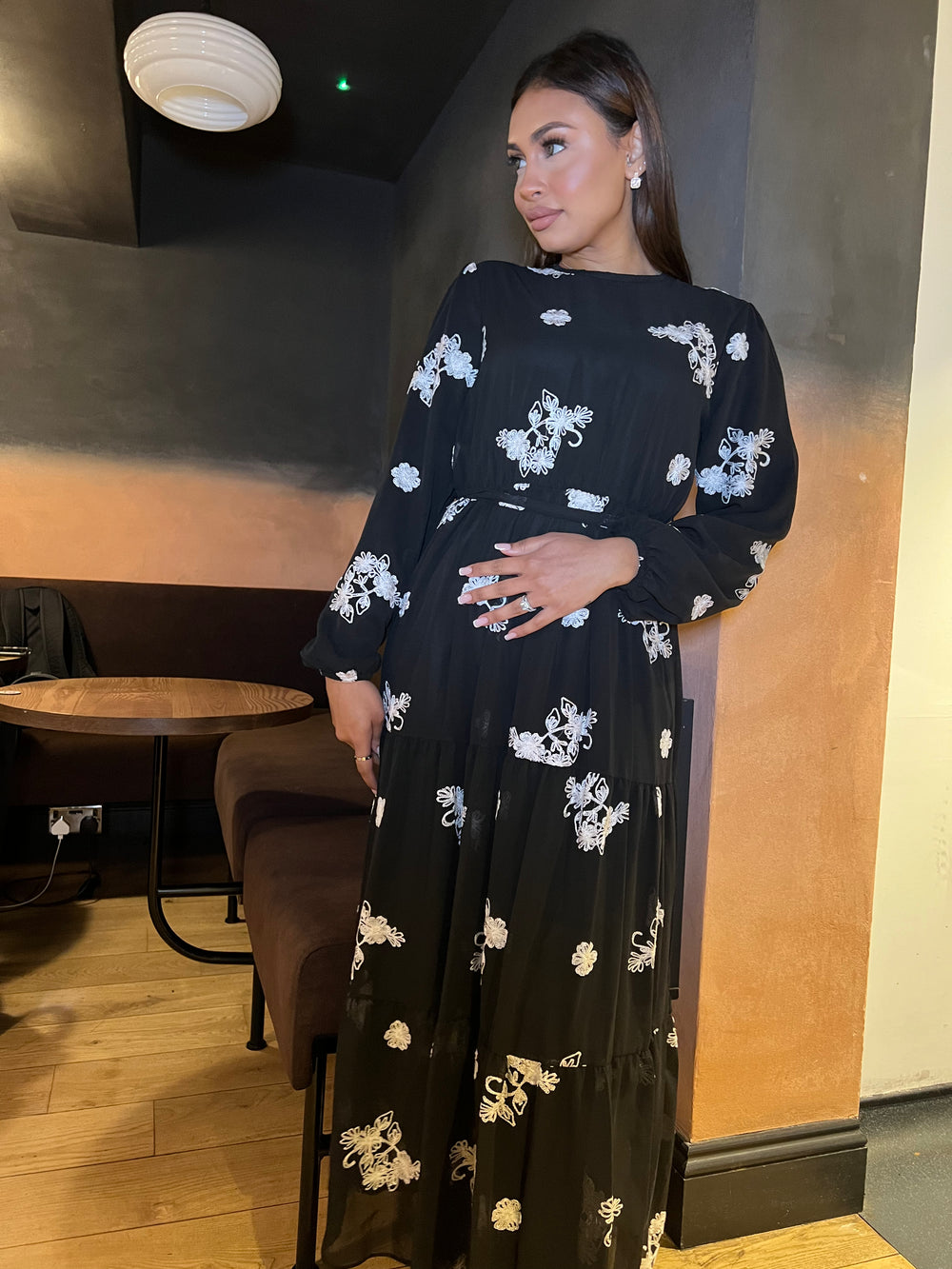 Pienza Black Flower embroidered dress