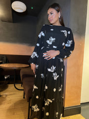 Pienza Black Flower embroidered dress