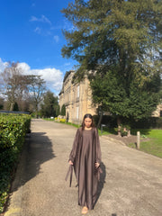 Satin Butterfly Abaya with tie detail Chocolate Brown