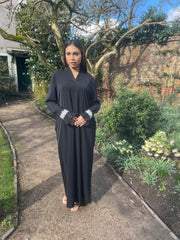 Black Embellished Abaya Dress with pockets