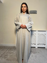 Beige Embroidered 2 piece Emirati Abaya-Nora