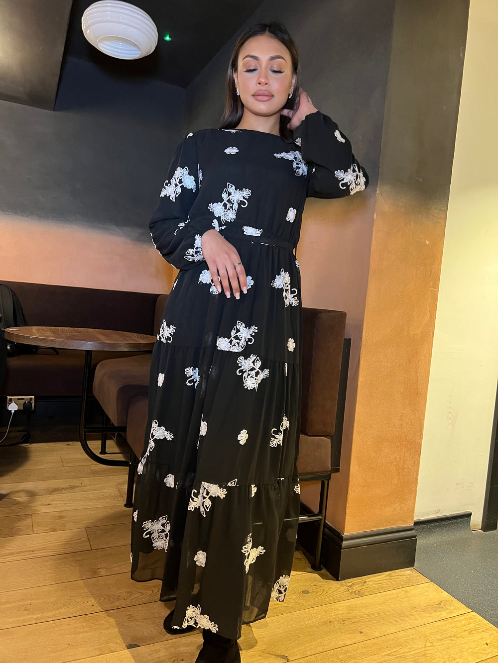 Pienza Black Flower embroidered dress