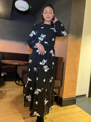 Pienza Black Flower embroidered dress