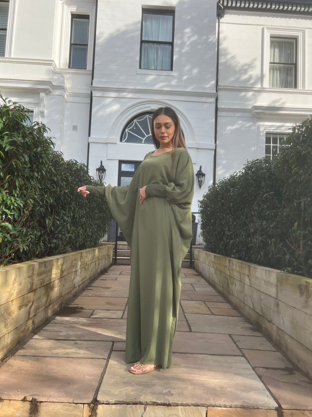 Butterfly Abayas with ruched sleeves Green