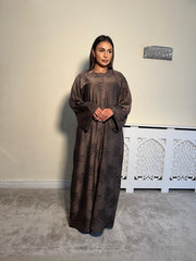 Printed brown 3 piece Emirati Abaya- Rawiyah