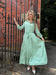 Botanical Green Print Maxi Dress With Pockets