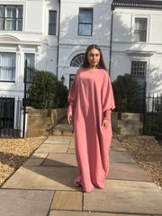 Butterfly Abaya with ruched sleeves Pink