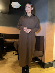 Riccia Oversized Long Sleeve  Brown Dress Shirt