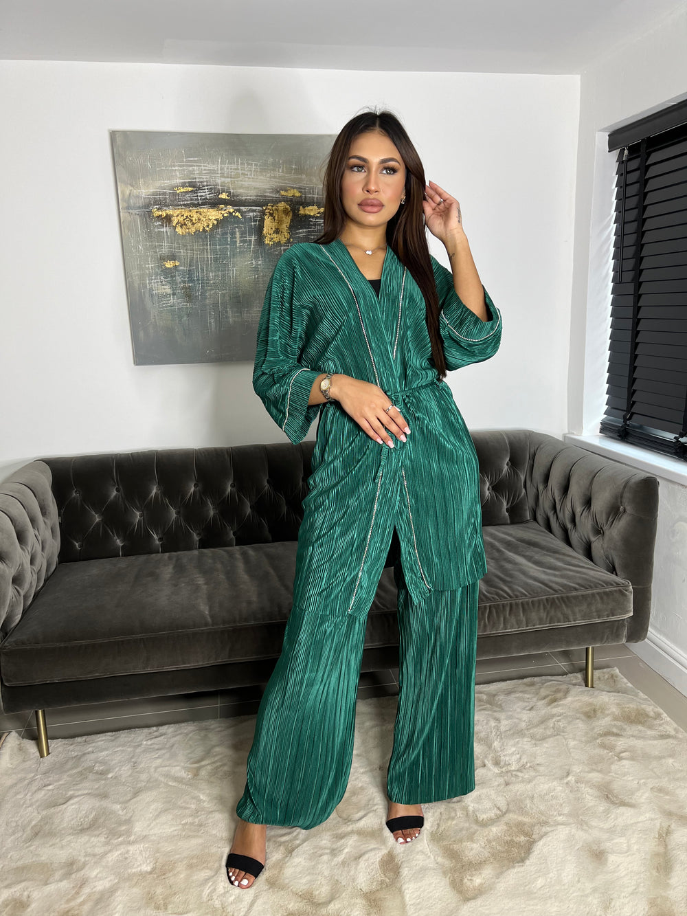 Lazio Green Plisse Diamonte Co Ord Set