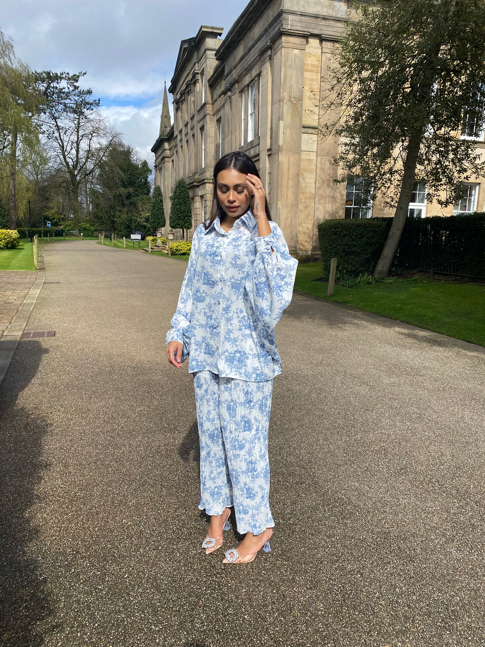 Jardin White and Blue print co ord set