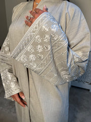 Beige Embroidered 2 piece Emirati Abaya-Nora