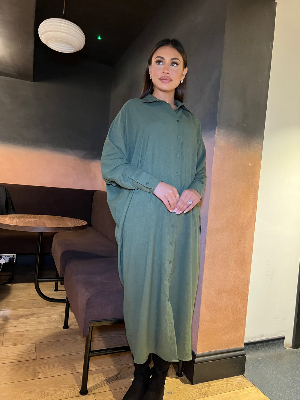 Matera Green Long Sleeve Shirt Dress