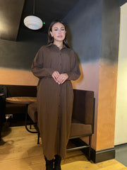 Riccia Oversized Long Sleeve  Brown Dress Shirt