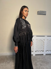 Black Embelished 3 Piece Emirati Abaya-Arwa