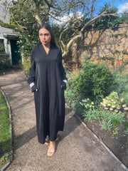 Black Embellished Abaya Dress with pockets