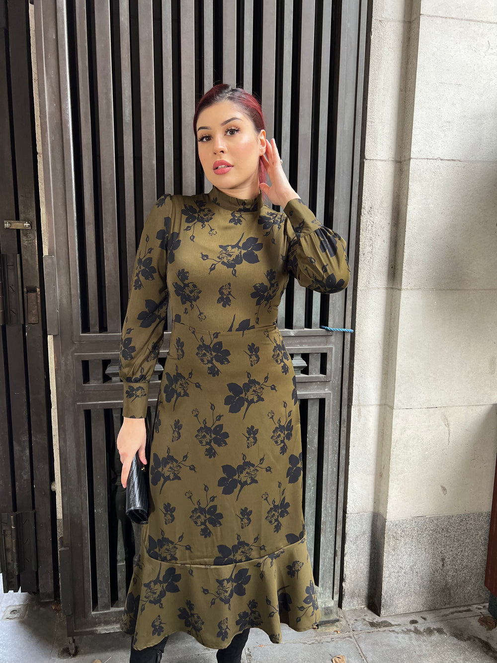 Khaki Floral Long Dress