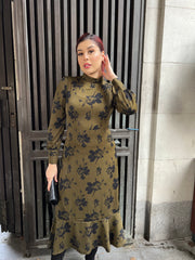Khaki Floral Long Dress
