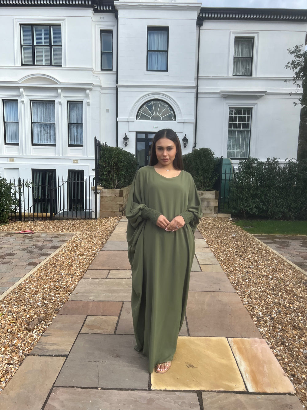 Butterfly Abayas with ruched sleeves Green