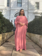 Butterfly Abaya with ruched sleeves Pink