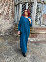 Teal Ribbed Dress with Pockets