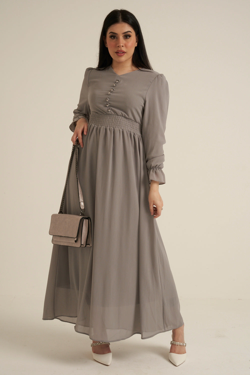 Grey Long Sleeve Maxi Dress Double Lined