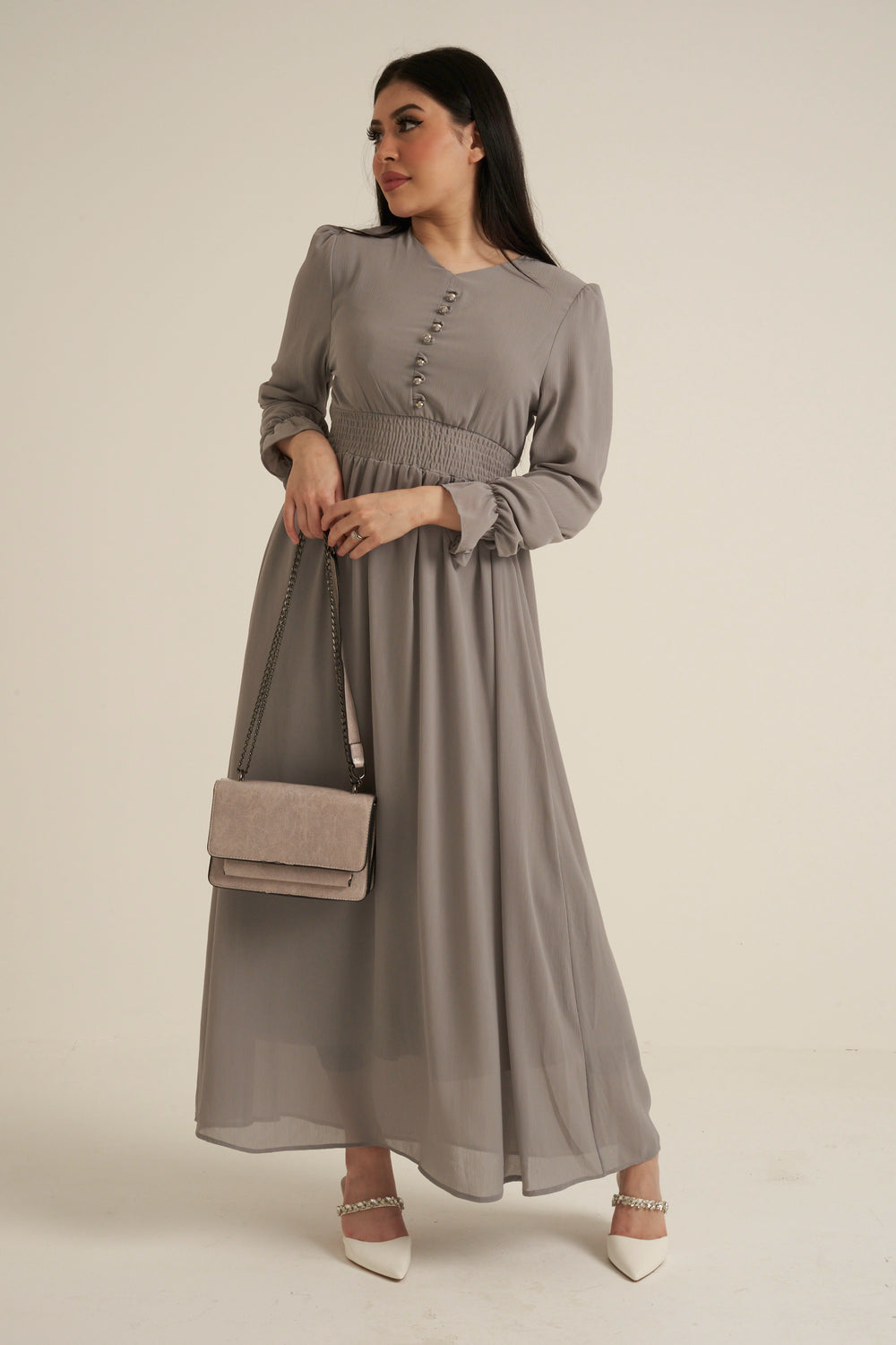 Grey Long Sleeve Maxi Dress Double Lined