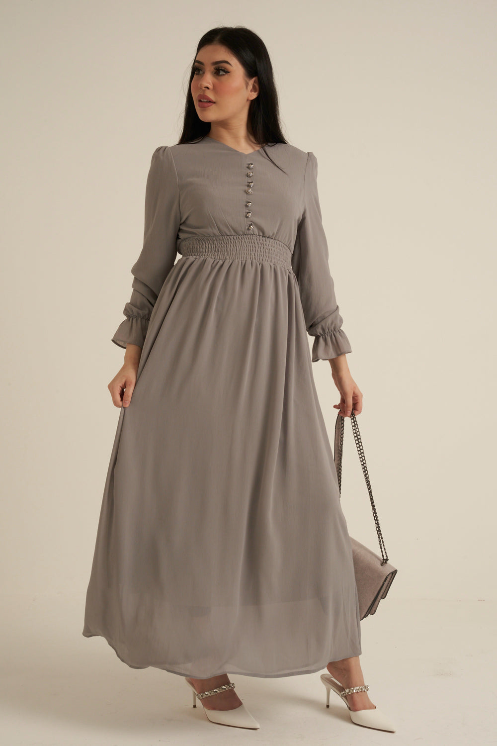 Grey Long Sleeve Maxi Dress Double Lined
