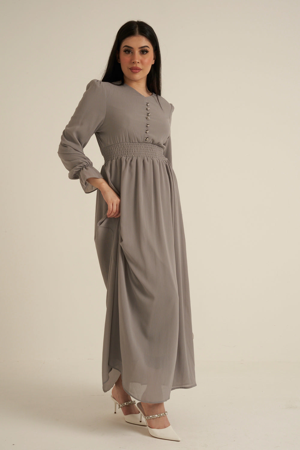 Grey Long Sleeve Maxi Dress Double Lined