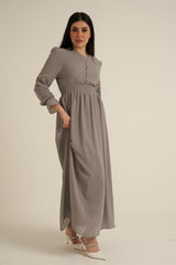 Grey Long Sleeve Maxi Dress Double Lined
