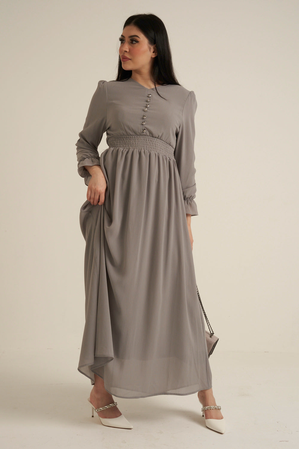 Grey Long Sleeve Maxi Dress Double Lined