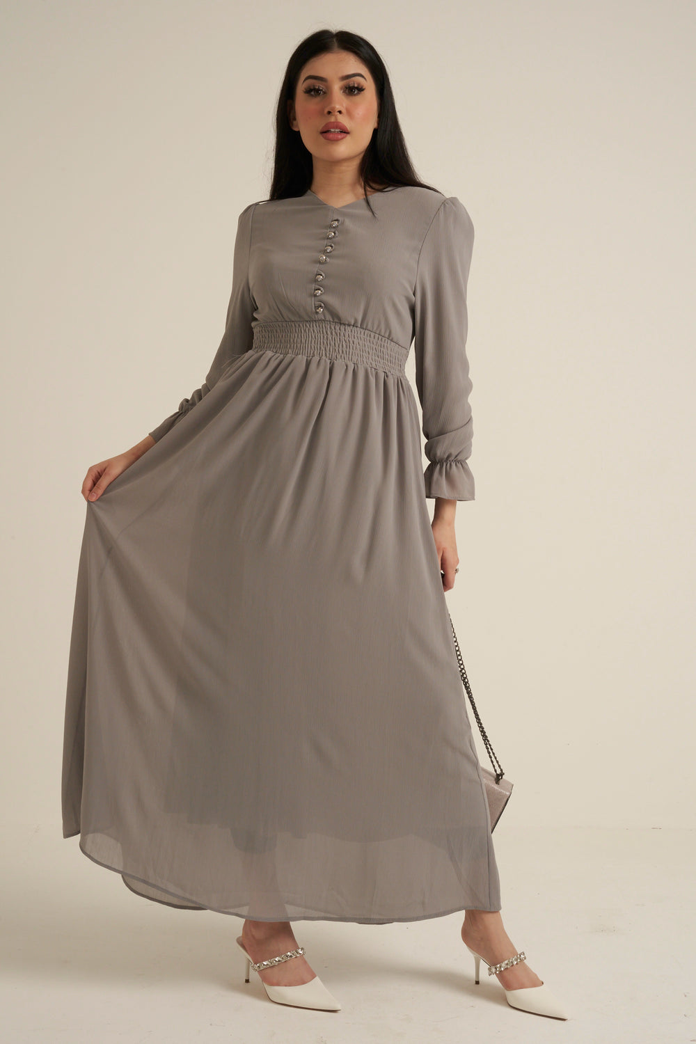 Grey Long Sleeve Maxi Dress Double Lined