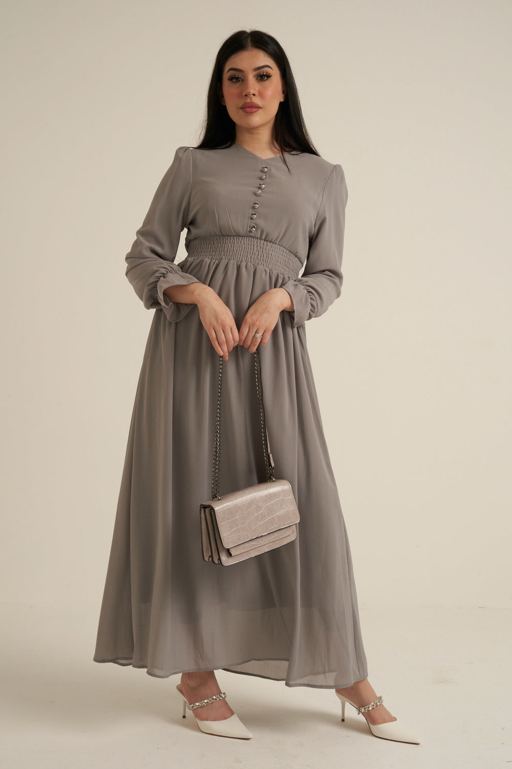 Grey Long Sleeve Maxi Dress Double Lined
