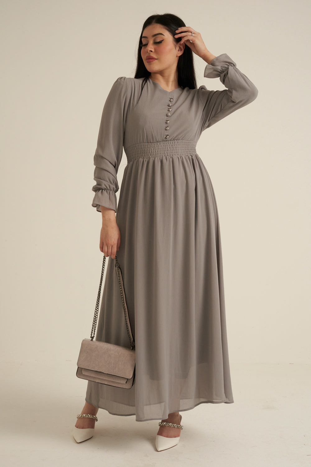 Grey Long Sleeve Maxi Dress Double Lined
