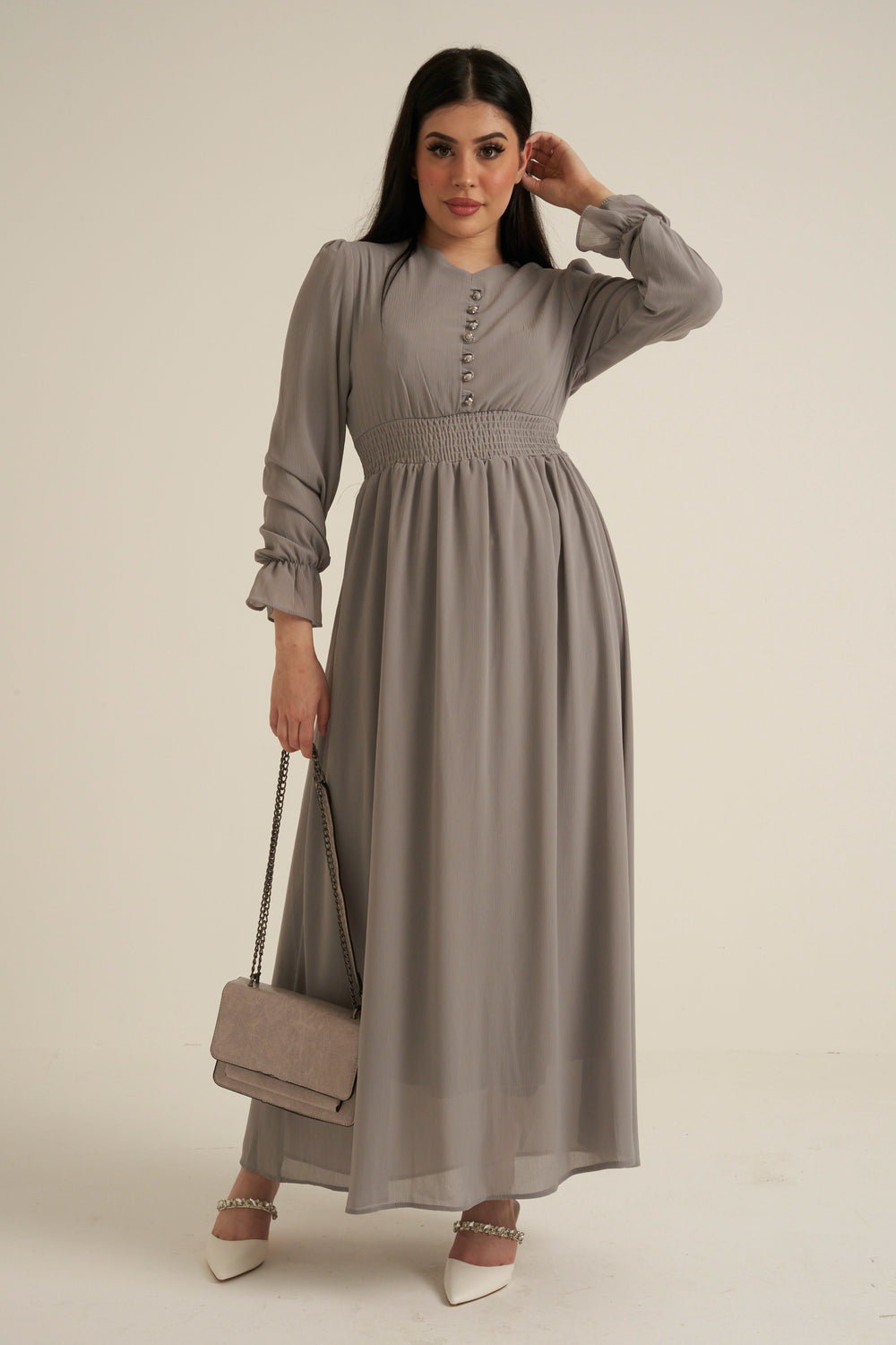 Grey Long Sleeve Maxi Dress Double Lined