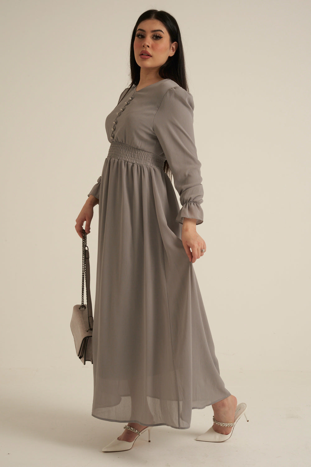Grey Long Sleeve Maxi Dress Double Lined