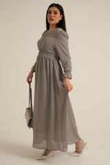 Grey Long Sleeve Maxi Dress Double Lined