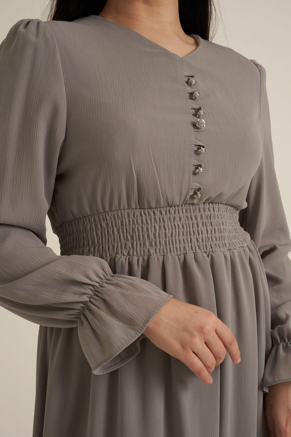 Grey Long Sleeve Maxi Dress Double Lined