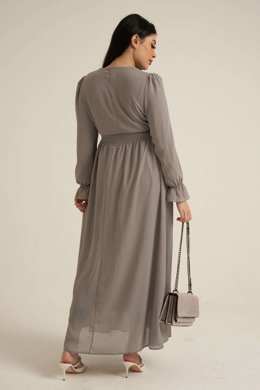 Grey Long Sleeve Maxi Dress Double Lined