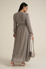 Grey Long Sleeve Maxi Dress Double Lined