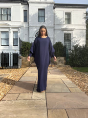 Navy Butterfly Abaya with ruched sleeves