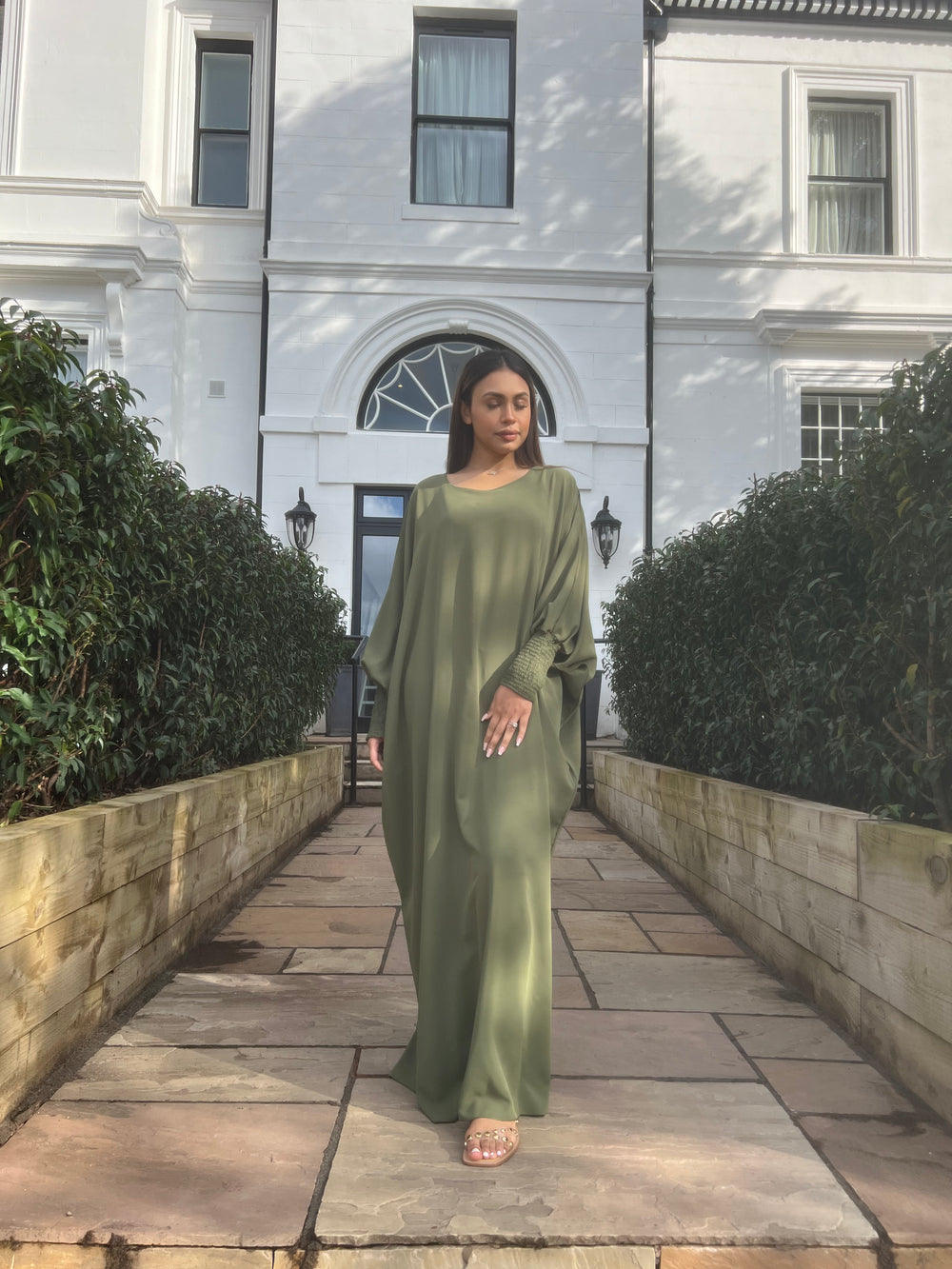 Butterfly Abayas with ruched sleeves Green