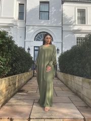 Butterfly Abayas with ruched sleeves Green