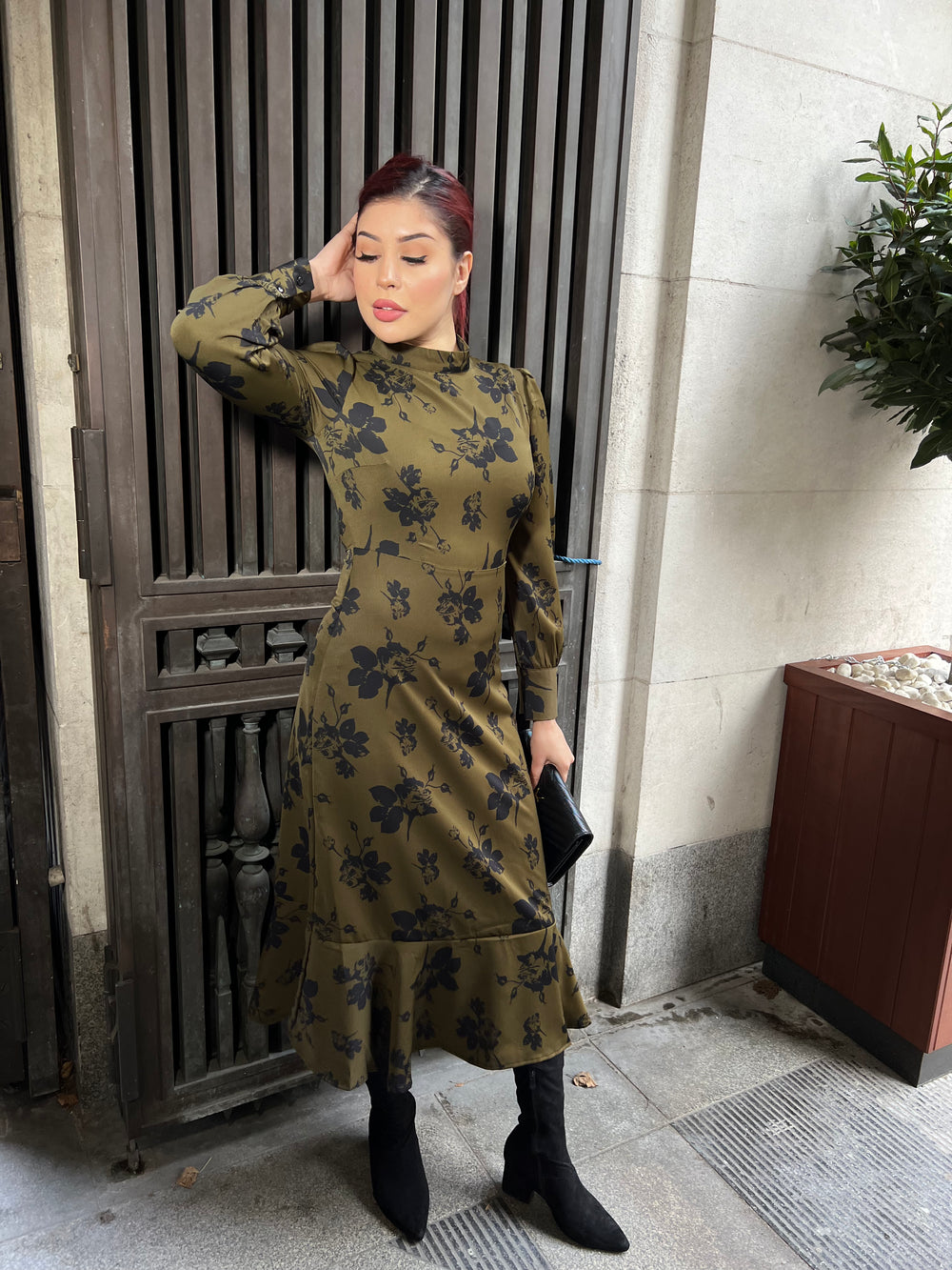 Khaki Floral Long Dress