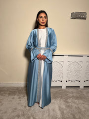 Embellished blue 3 piece Emirati Abaya- Amira
