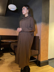 Riccia Oversized Long Sleeve  Brown Dress Shirt