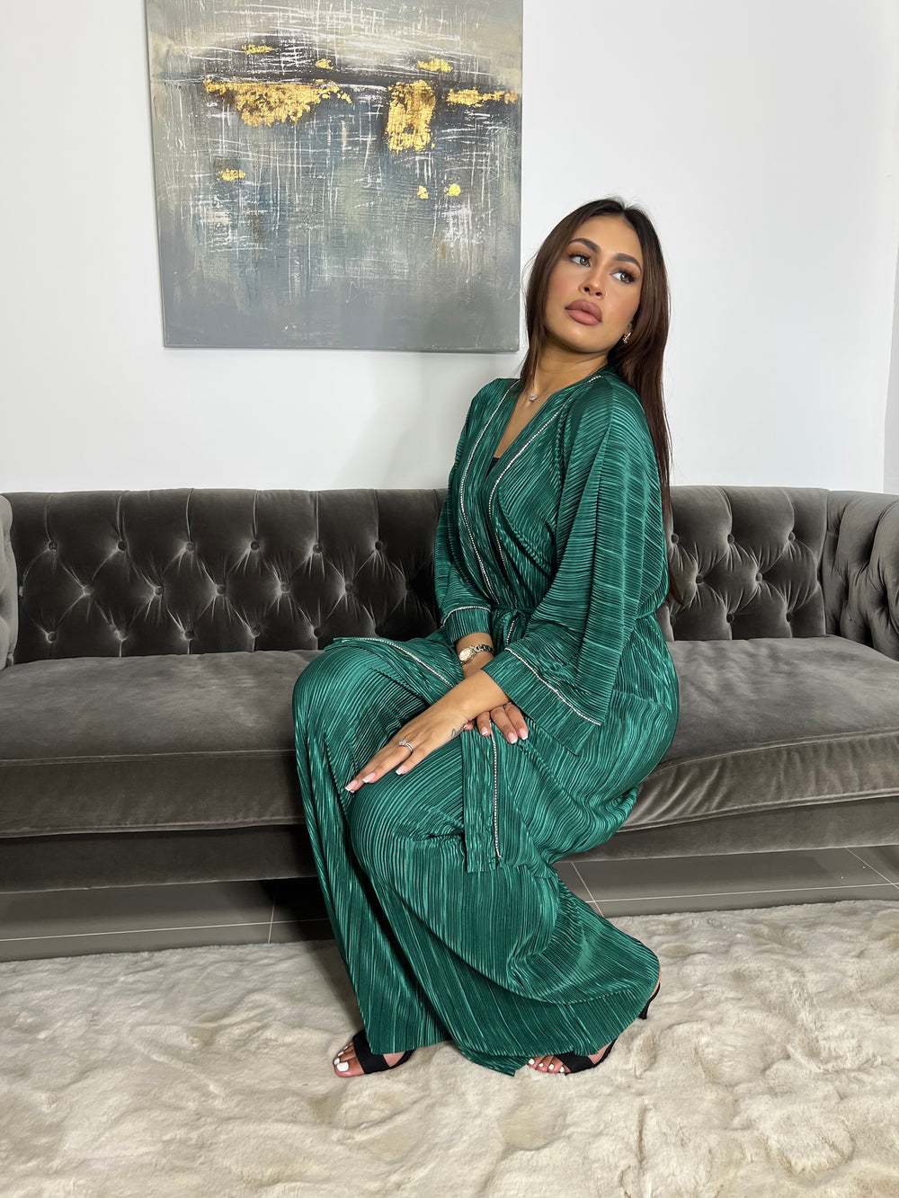 Lazio Green Plisse Diamonte Co Ord Set