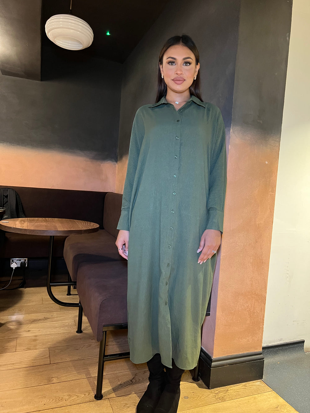 Matera Green Long Sleeve Shirt Dress