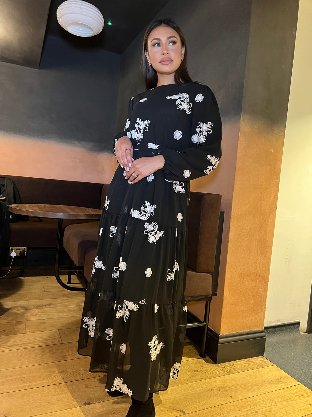 Pienza Black Flower embroidered dress